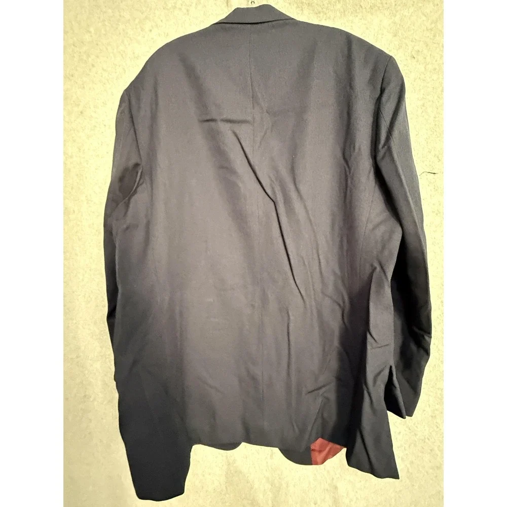 Haband Suit Mens 48L 43x32 Navy Tan Polyester Wool 2 Piece Jacket Pants‎ Classic